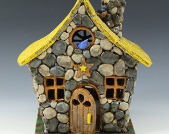 Stone Cottage Luminary // Ceramic Sculpture // Architectural Sculpture // Luminary // House // Clay House// Cottage