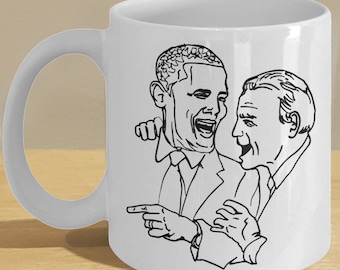 Happy obama biden gift mug - funny cartoon political art coffee cup