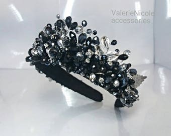 Black Silver crystal crown Bridal crown Wedding crown Crystal tiara Crystal wedding tiara Crystal headpiece Bridal crown Bridal tiara
