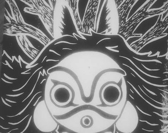 linoprint Mononoké linogravure linocut