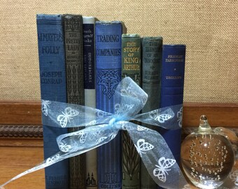 BLUE Vintage BOOK COLLECTION - Old Books Decoration - Interior Design Shelf Staging - Blue Home Decor - Custom Sourced Books