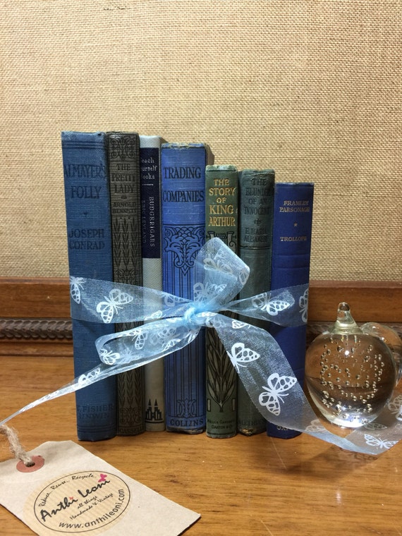BLUE Vintage BOOK COLLECTION - Old Books Decoration - Interior Design Shelf Staging - Blue Home Decor - Custom Sourced Books