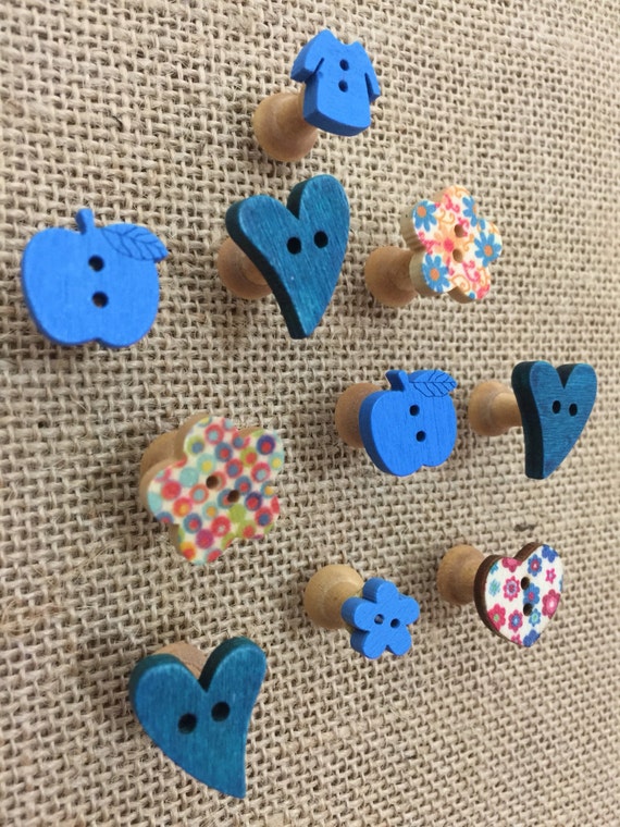 BLUE Push Pins - FREE UK Shipping - Decorative Blue Button Push Pins - Bright Blue Novelty Push Pins - Funky Boys Push Pins - Thumb Tacs
