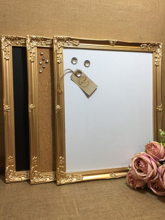 GOLD Ornate Framed Notice BOARD / Metallic Frame Message Board / Bulletin Board / Notice Board / Vision Board / Rose Gold - Copper - Silver