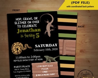 Reptiles Birthday Invitation lizard snake amphibian party invite Instant Download YOU EDIT TEXT and print yourself invite 5526