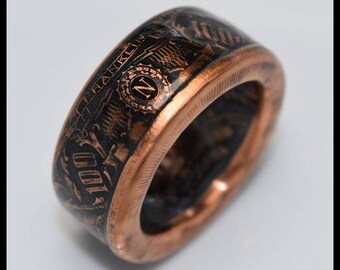 Copper Coin Ring - Benjamin Franklin - Bank Note - Mens Ring - Mens Gift