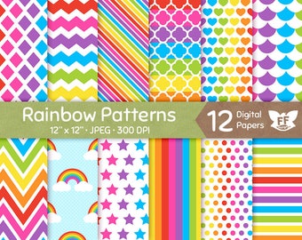50% OFF Rainbow Digital Paper, Bright Bold Color Papers, Seamless Pattern, Colorful Tileable Background, Digital Craft, Commercial Use