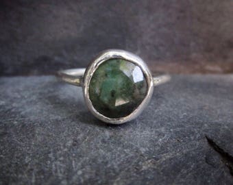 Raw Emerald Ring, Natural Emerald Ring, Emerald Gemstone, Sterling Silver Band and Bezel, Any size, Made To Order