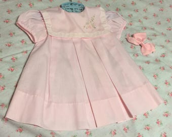 Easter Dress, Pink Baby Dress, Size 18M Girls, Embroidered Portrait Collar, Short Sleeve Dress, Perfect for Spring Photos, Cute for Doll