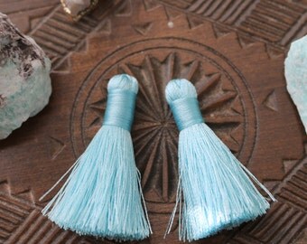 Set of 4, Light Blue Tassel, 1.5 inches, Mini Tassel, Light Blue Silk, Blue Tassel, Blue Silk Tassel, Light Blue, Light Blue Silk, B04