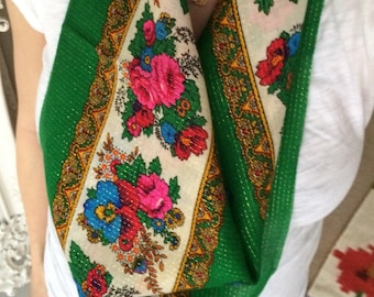 Vintage Kelly Green Floral Scarf
