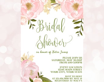 Bridal Shower Invitations - Blush and Greenery Bridal Shower Invitation- Printed Wedding Shower Invitations - Bridal Shower Invite PRINTS