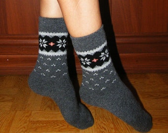 Women Dark Grey Angora Socks Handmade Knitted Wool Socks