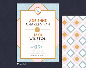 Wes Anderson Theme Wedding Invitation, Wes Anderson Movie Theme, Movie Themed Invitation, Grand Budapest Hotel, Vintage Invitation, Monogram