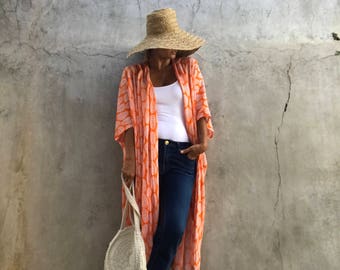 Orange Kimono,Cardigan,comfy,Beach cover up,Bohemian,fasetival,kimono,Oversized kimono, Summer boho jacket , Boho kimono