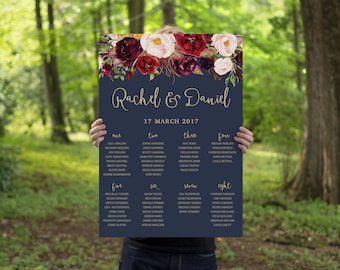 Wedding Seating Chart | Printable Seating Chart | Navy Gold Wedding Seating Plan | Boho Floral Wedding Stationery | The Lucy Suite
