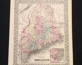 Maine map 1800s | Etsy