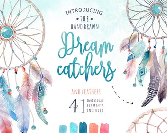 Watercolor feathers dreamcatcher Bohemian. Clipart tribe. Digital watercolor feather, PNG Watercolourdreamcatchers. Boho style. Hand painted