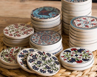 Turkish traditional coasters favors, drinks coasters, kitchen decor, gift for her, drink coaster, tile coasters, coaster set.