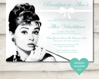 Breakfast at Tiffany's Bridal Shower Invitation, Bridal Shower, Audrey Hepburn, Tiffany & Co, Bow, Bridal Shower Invite, Black and White