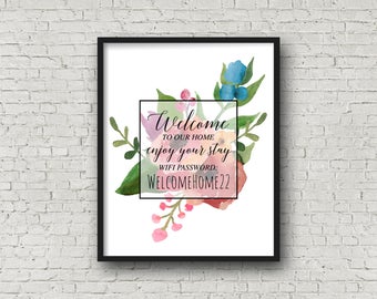 Wifi Password Printable, Floral Decor, Welcome To Our Home, Wifi Password Sign, Wifi Printable, Wifi Sign, Watercolor, Home Decor, Digital