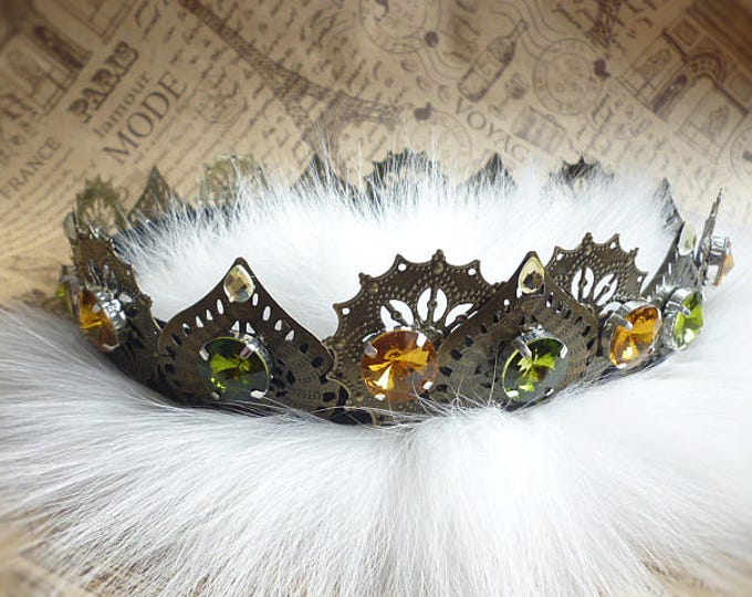 bronze Crown Tudor Baroque male Dolce men Crystals Filigree Renaissance Jewelry king prince Circlet Headband Cosplay hair olive rich brown