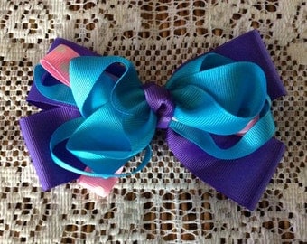One (1) Purple, Blue, and Pink Handmade Hair Bow