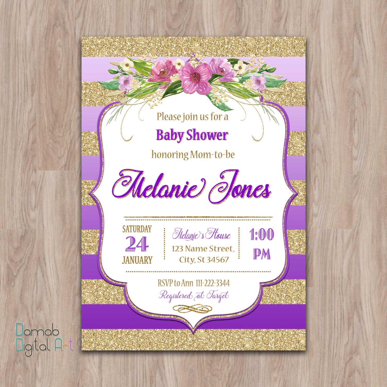 Purple And Gold Baby Shower Invitations 5