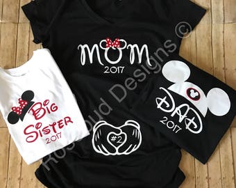 Disney Inspired Pregnancy/Maternity Family announcement shirts woth arrival month