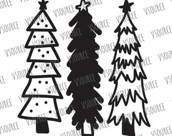 Svg - Christmas Tree SVG - Hand Drawn Christmas Trees - Hand Drawn Christmas Tree Clip art - Christmas Tree Cut File -Christmas Tree