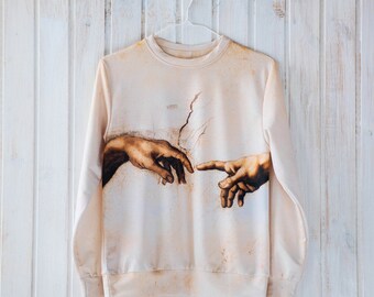 Unique unisex sweatshirt, The Creation of Adam, by Michelangelo, gift for her gift for him gift idea