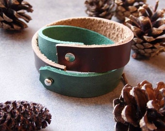 leather bracelet, wrap bracelet, leather wrap, boho bracelet, leather jewelry, green bracelet, leather cuff, brown bracelet, wrap leather