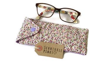 Pretty Floral Glasses Case, sunglasses pouch, eyeglasses case, reading glasses case, padded glasses case