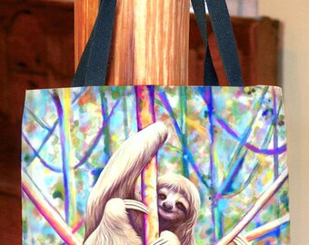Colorful Sloth Canvas Tote Bag, Gym Bag, Diaper Bag, Craft Bag or School Bag