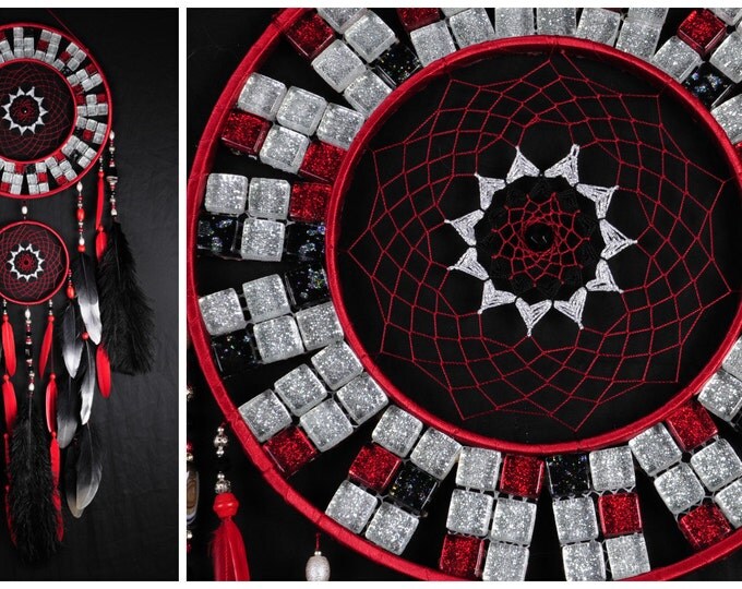 Dreamcatcher red black silver mosaic Dream Catcher Large Dreamcatcher New Dreamсatcher gift idea NEW YEAR dreamcatcher boho dreamcatcher