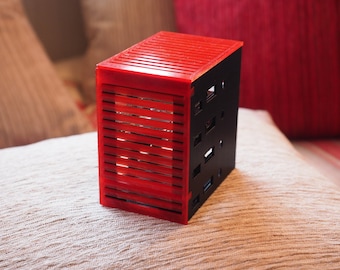 BLACK & RED Tiny Raspberry Pi 'Server Rack' / Cluster Case (4 slots) - V2