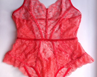 Lace bodysuit Red bodysuit Sheer bodysuit Bride See through lingerie Sexy lingerie Intimate lingerie Womens lace bodysuit Hot women bodysuit
