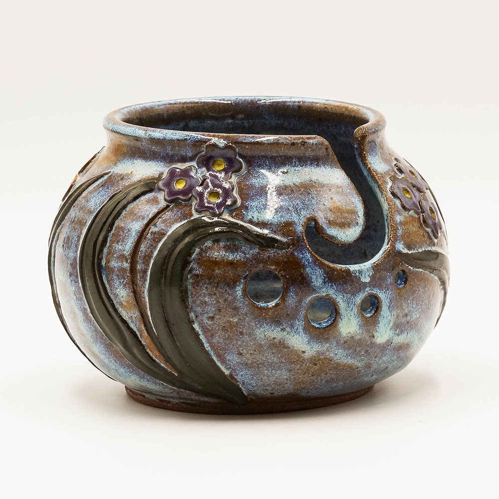 Blue Flower Yarn Bowl Yarn Bowl Knitting Bowl Pottery Ceramic
