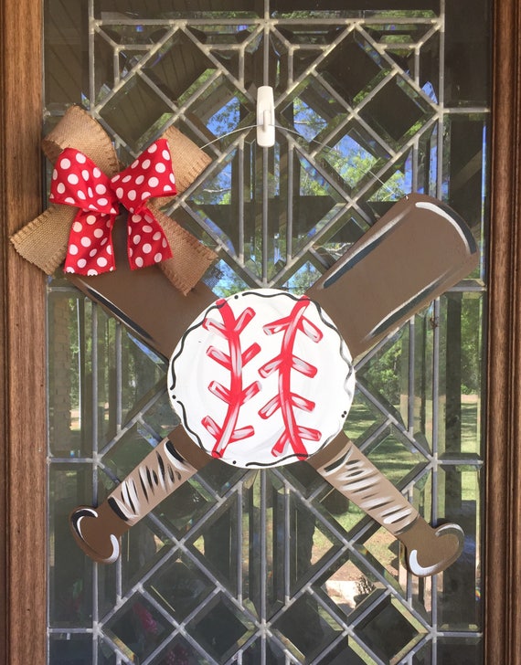 Bat and Baseball sports door hanger Baseball door sign