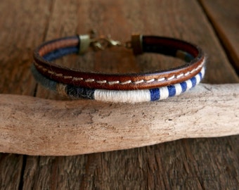 Leather bracelet, Mens Bracelet, Gift for dad, Nautical bracelet, Mens Jewelry, Woven bracelet, Valentine gift, Boho men, Tribal bracelet