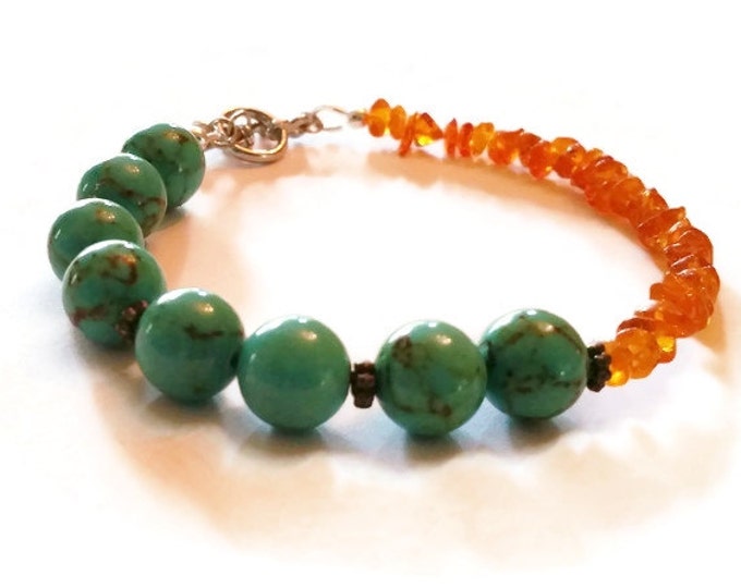 Baltic Amber and Turquoise Bracelet, Chakra Jewelry, Metaphysical Bracelet, December's Birthstone, Unique Birthday Gift, Gift for Her, B003