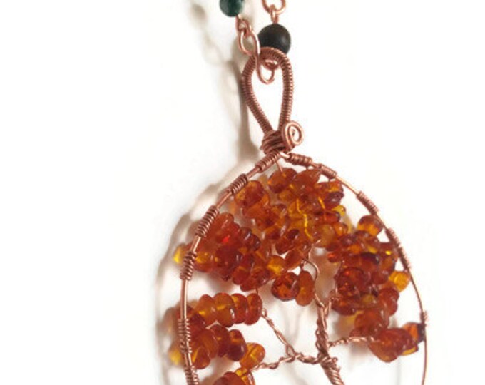 Baltic Amber, Pukalet & Agate Tree of Life Necklace, Baltic Amber Necklace, Tree of Life Pendant, Chakra Necklace, Birthday Gift, N012