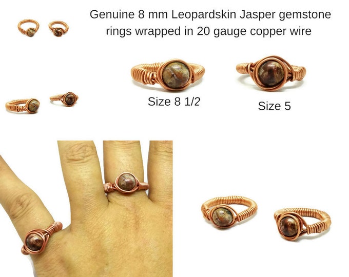 Leopardskin Jasper Gemstone Copper Ring, Copper Wire Wrapped Gemstone Ring, Unique Jasper Ring