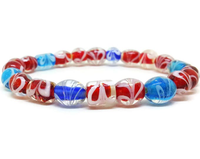 Red, White & Blue Beaded Bracelet, Patriotic Stretch Bracelet, July 4th Bracelet, Unique Birthday Gift