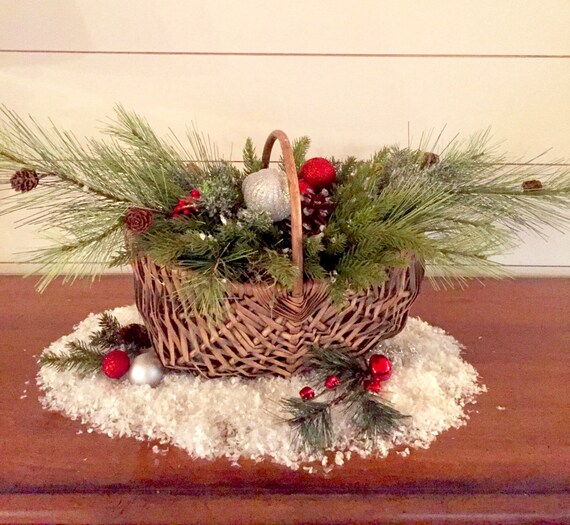 Christmas holiday wicker basket centerpiece Christmas