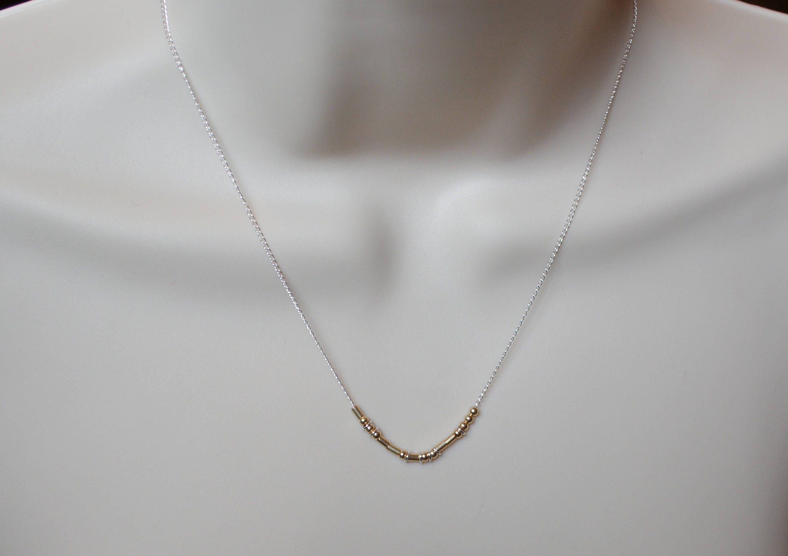 Gold and Silver Morse Code Necklace Choker / Custom Name / Sister Necklace / friendship gift / sister gift / Bridesmaid Gift /