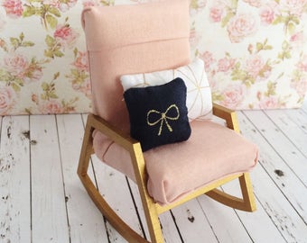 Miniature Modern Rocking Chair - Modern miniature chair - dollhouse rocking chair - miniature nursery chair - pink gold dollhouse chair