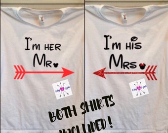 Disney inspired Mr and Mrs shirts, His and Hers Disney shirts, Disney Honeymoon shirt, Disney wedding shirt