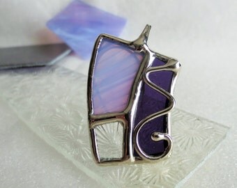 Purple stained glass geometric pendant