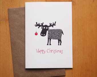 "Black reindeer" Christmas card / / lettering: German or English / / Christmas greeting card with envelope